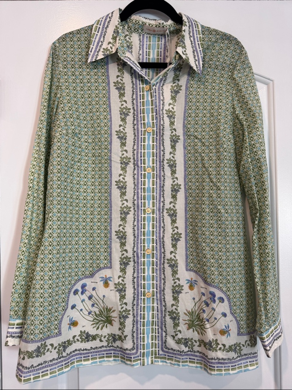 NWT Tory Burch Multicolor Engineered Botanical Blouse Sz 12 - Picture 2 of 9